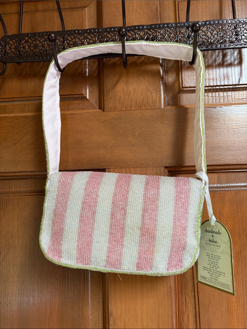 Handmade in India Beaded Pink Tulip Shoulder Bag - Picture 2 of 14